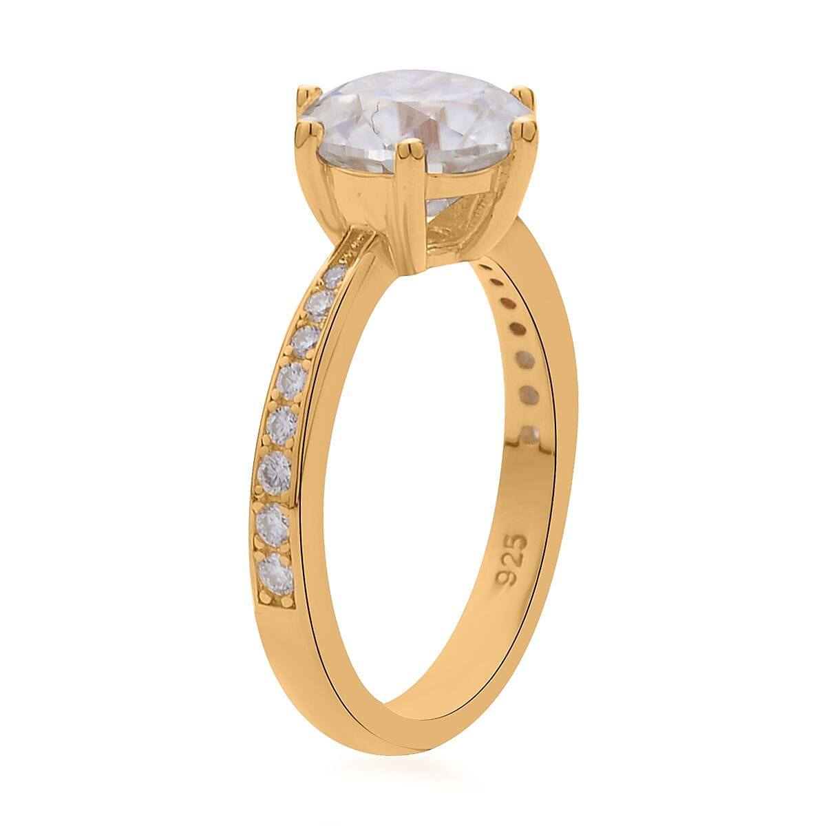 Old European Cut Moissanite Ring in Vermeil Yellow Gold Over Sterling Silver (Size 10.0) 2.15 ctw image number 3