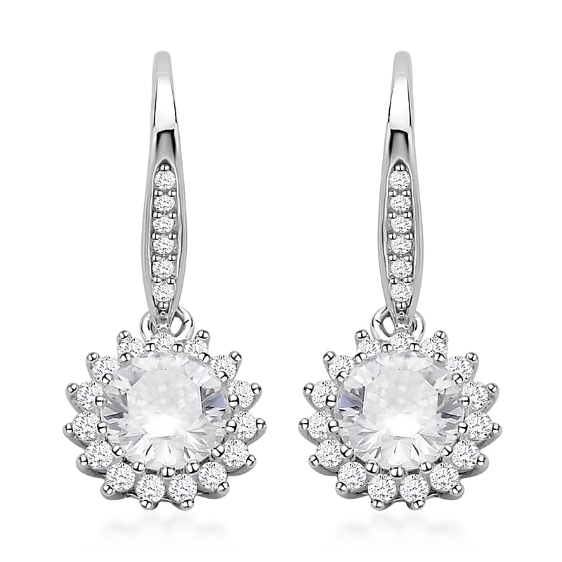 Shield Cut Moissanite Floral Earrings in Rhodium Over Sterling Silver 2.00 ctw
