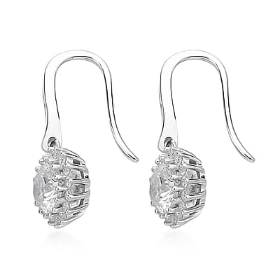 Shield Cut Moissanite Floral Earrings in Rhodium Over Sterling Silver 2.00 ctw