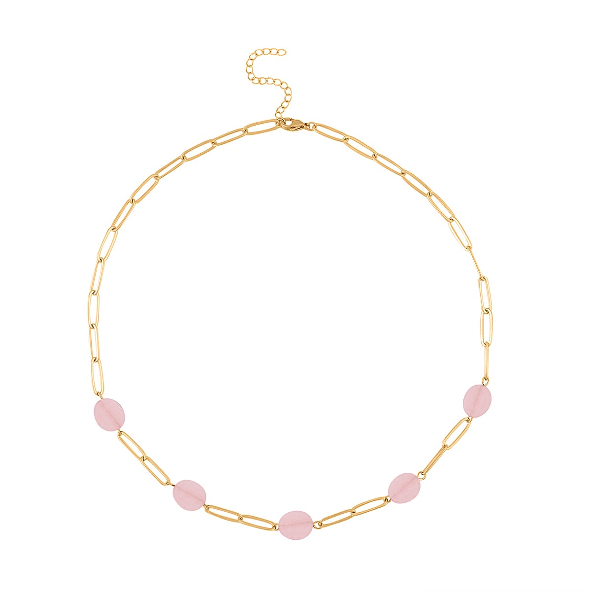 Galilea Rose Quartz 30.00 ctw Paper Clip Station Necklace in ION Plated YG Stainless Steel 18-20 Inches, Tarnish-Free, Waterproof, Sweat Proof Jewelry image number 0