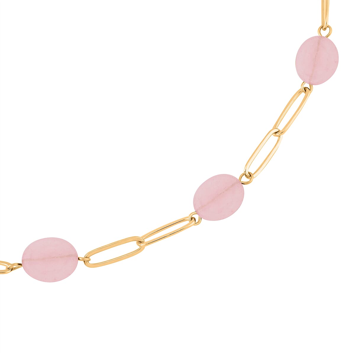Galilea Rose Quartz 30.00 ctw Paper Clip Station Necklace in ION Plated YG Stainless Steel 18-20 Inches, Tarnish-Free, Waterproof, Sweat Proof Jewelry image number 2
