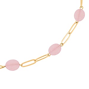 Galilea Rose Quartz 30.00 ctw Paper Clip Station Necklace in ION Plated YG Stainless Steel 18-20 Inches, Tarnish-Free, Waterproof, Sweat Proof Jewelry