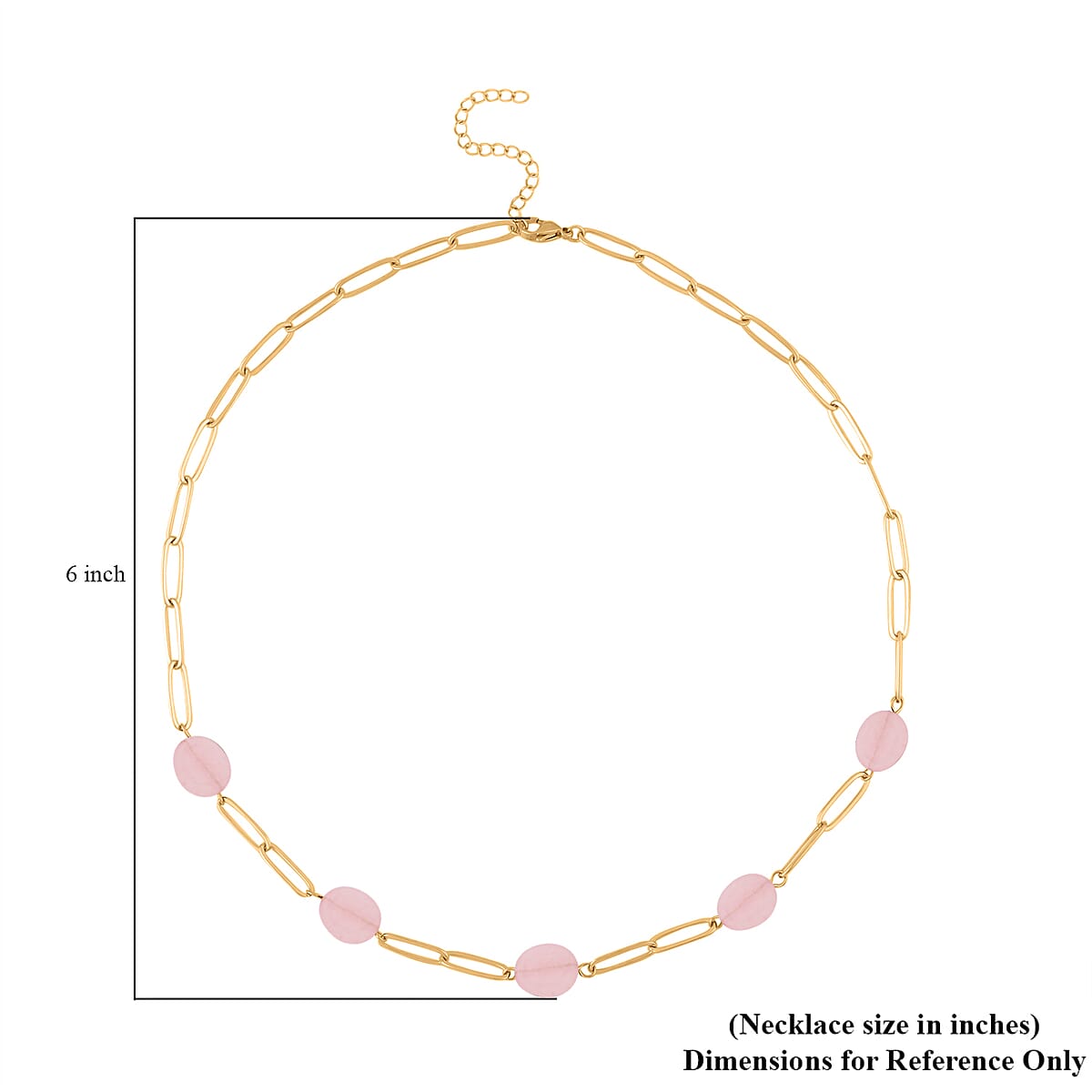 Galilea Rose Quartz 30.00 ctw Paper Clip Station Necklace in ION Plated YG Stainless Steel 18-20 Inches, Tarnish-Free, Waterproof, Sweat Proof Jewelry image number 4