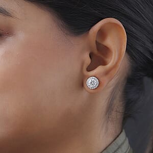 100 Facet Moissanite Halo Stud Earrings in Platinum Over Sterling Silver 2.50 ctw