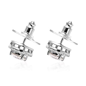 100 Facet Moissanite Halo Stud Earrings in Platinum Over Sterling Silver 2.50 ctw