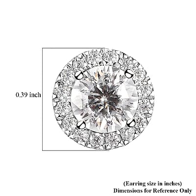100 Facet Moissanite Halo Stud Earrings in Platinum Over Sterling Silver 2.50 ctw