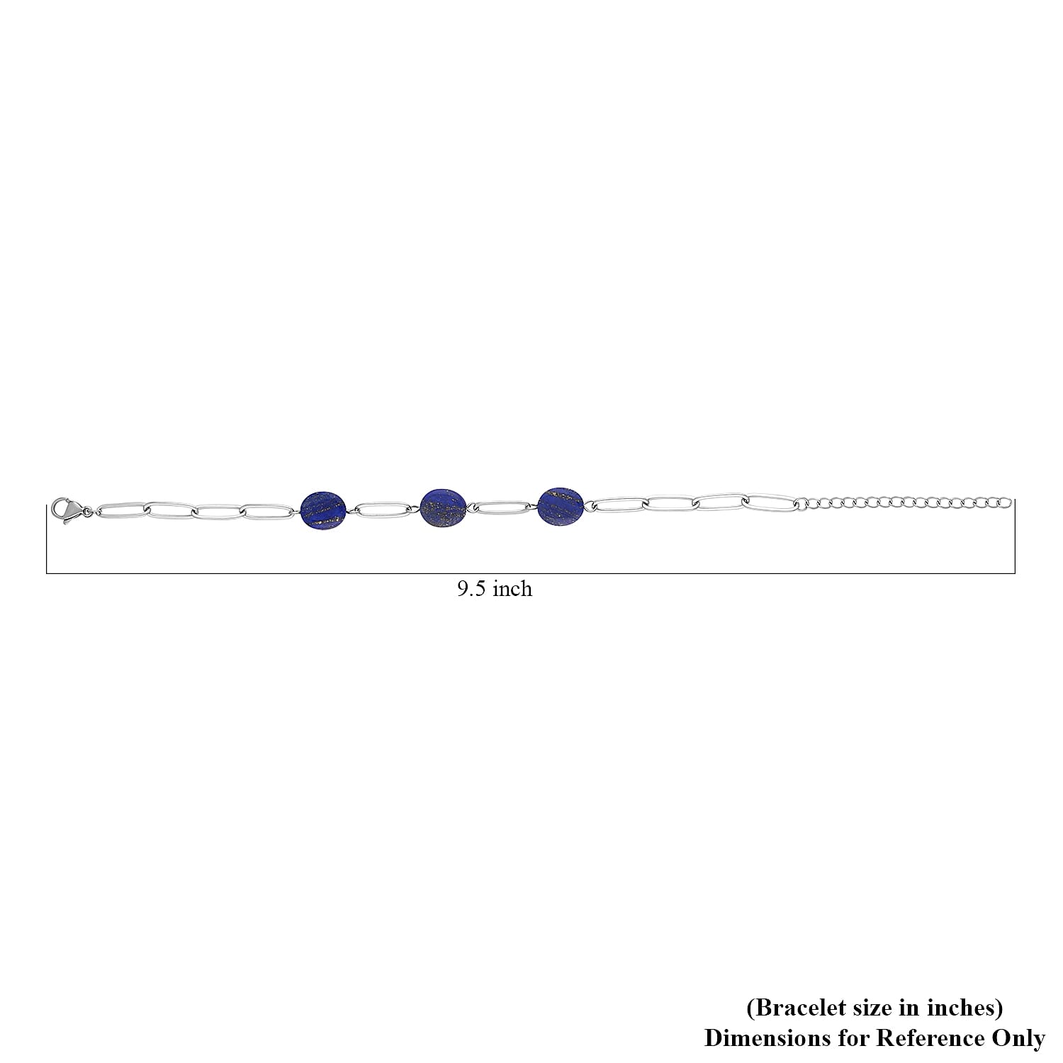 Lapis Lazuli Paper Clip Chain Station Bracelet in Stainless Steel (7.50-9.50In) 18.00 ctw , Tarnish-Free, Waterproof, Sweat Proof Jewelry