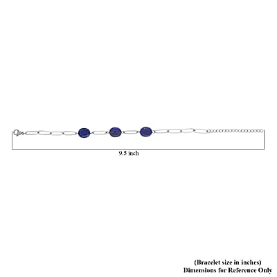 Lapis Lazuli Paper Clip Chain Station Bracelet in Stainless Steel (7.50-9.50In) 18.00 ctw , Tarnish-Free, Waterproof, Sweat Proof Jewelry