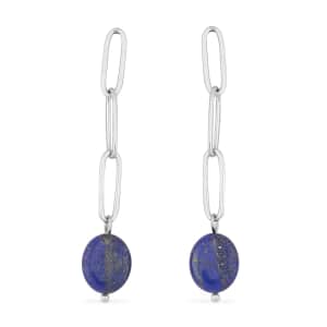 Lapis Lazuli Paper Clip Earrings in Stainless Steel 12.00 ctw , Tarnish-Free, Waterproof, Sweat Proof Jewelry