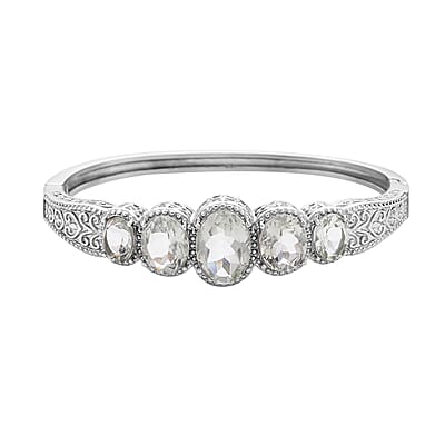 Montezuma Prasiolite 5 Stone Bangle Bracelet in Stainless Steel (7.50 In) 30.00 ctw , Tarnish-Free, Waterproof, Sweat Proof Jewelry