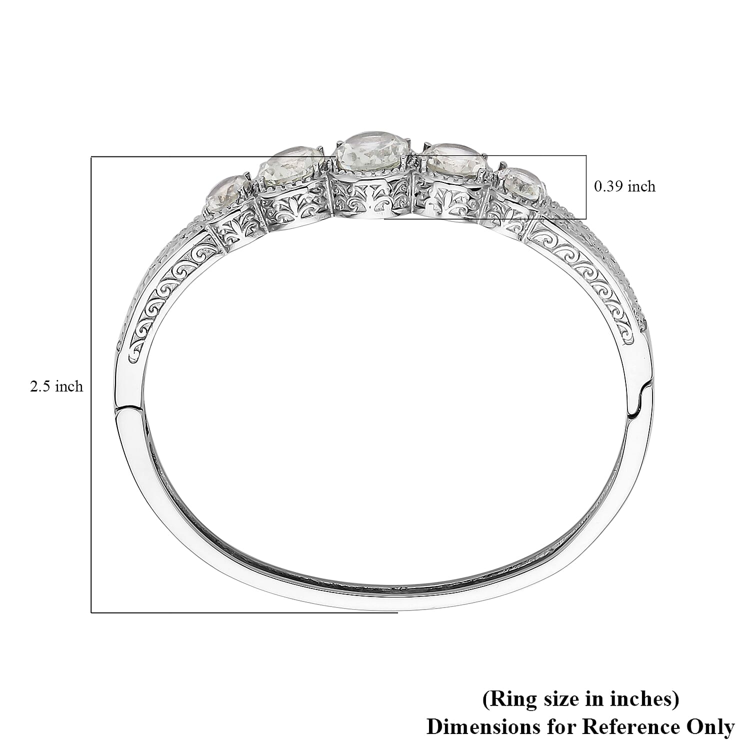 Montezuma Prasiolite 5 Stone Bangle Bracelet in Stainless Steel (7.50 In) 30.00 ctw , Tarnish-Free, Waterproof, Sweat Proof Jewelry