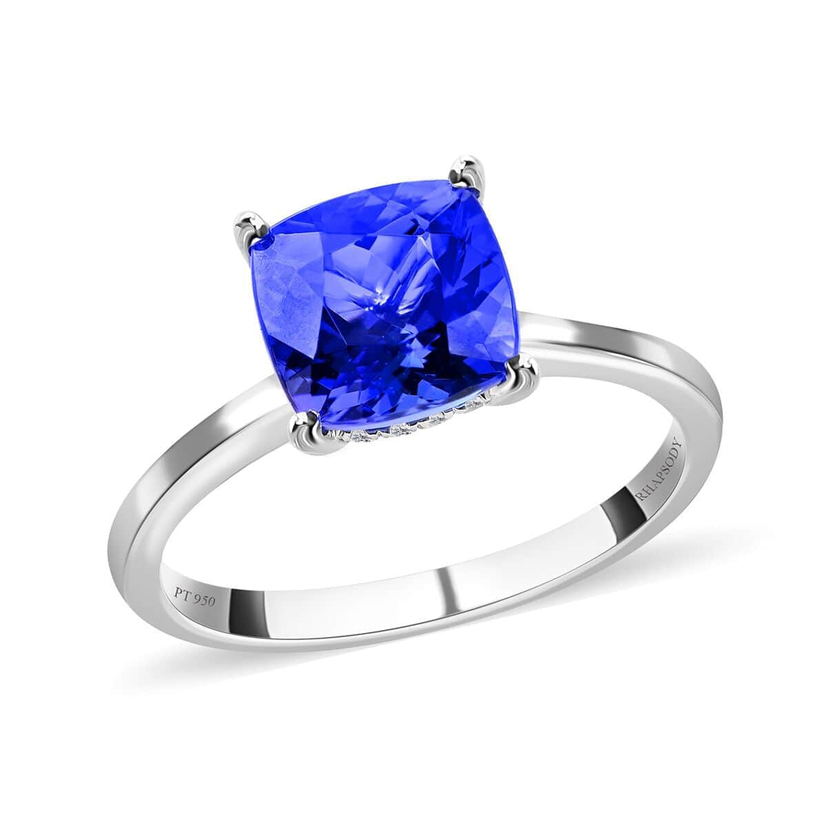 Certified and Appraised Rhapsody 950 Platinum AAAA Tanzanite and E-F VS Diamond Ring (Size 9.0) 4.50 Grams 2.75 ctw image number 0