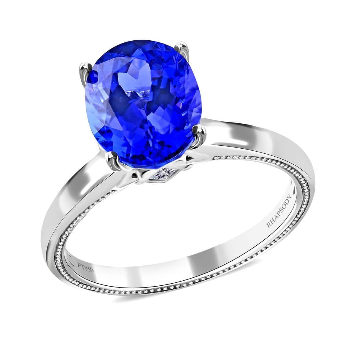 Doorbuster Certified & Appraised RHAPSODY 950 Platinum AAAA Tanzanite and E-F VS Diamond Ring 6.10 Grams 4.25 ctw image number 0