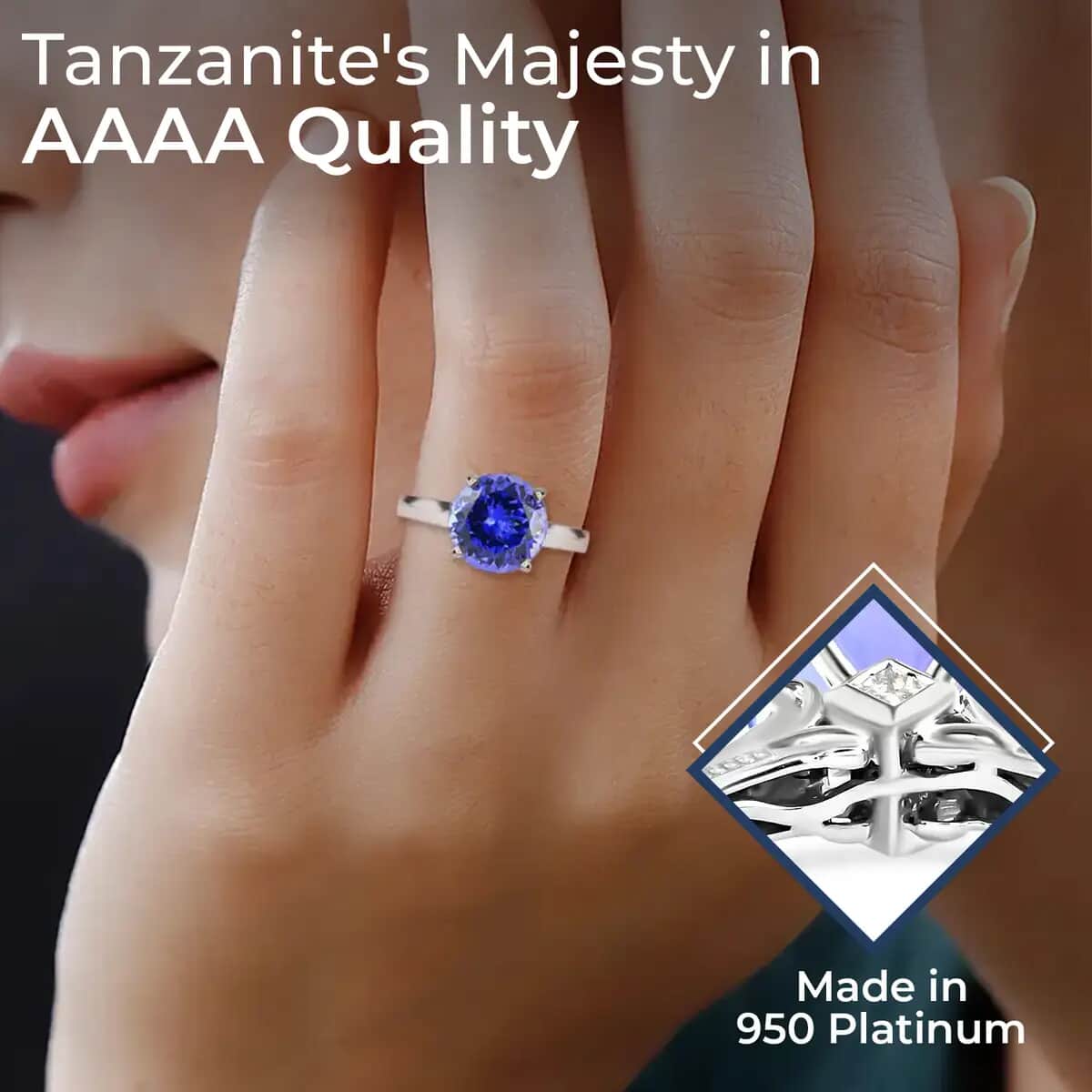 Certified Rhapsody 950 Platinum AAAA Tanzanite and E-F VS Diamond Ring 5.90 Grams 4.25 ctw (Del. in 10-12 Days) image number 2