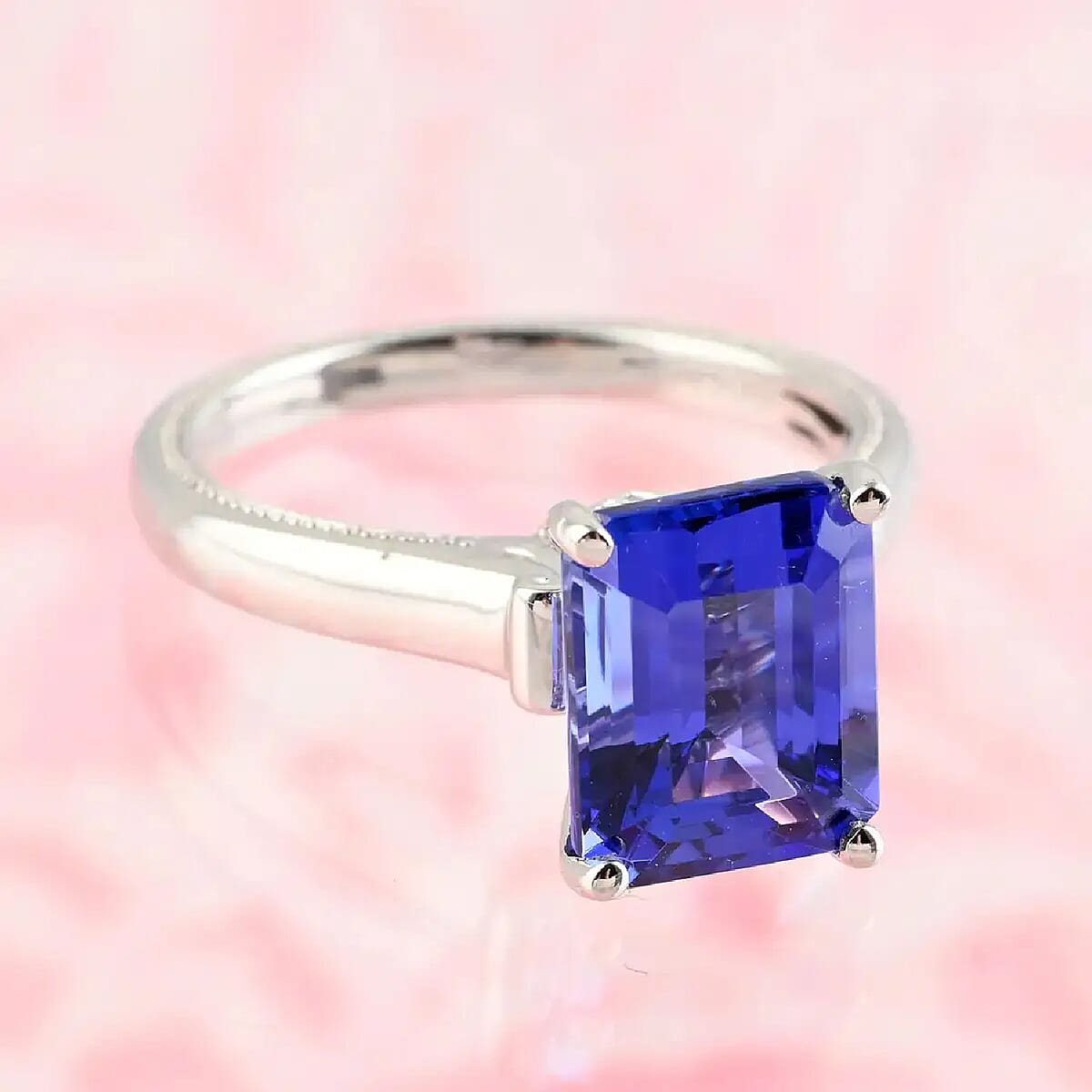 Certified Rhapsody 950 Platinum AAAA Tanzanite and E-F VS Diamond Ring (Size 8.0) 6 Grams 4.25 ctw image number 1
