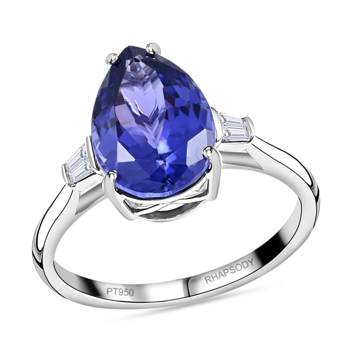 Certified Rhapsody 950 Platinum AAAA Tanzanite and E-F VS Diamond Ring (Size 7.0) 5 Grams 5.30 ctw image number 0