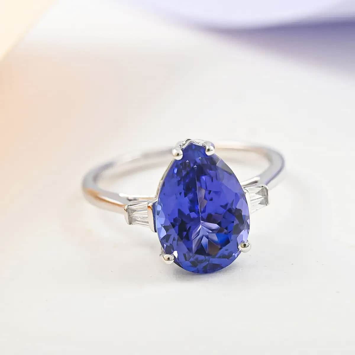 Certified Rhapsody 950 Platinum AAAA Tanzanite and E-F VS Diamond Ring (Size 7.0) 5 Grams 5.30 ctw image number 1