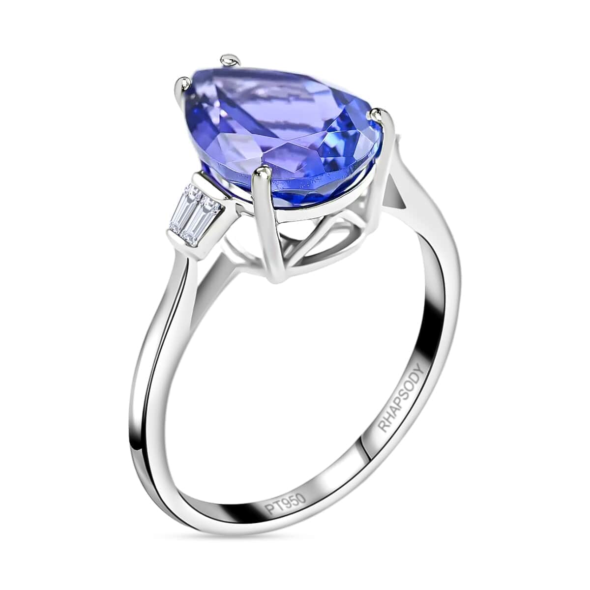 Certified Rhapsody 950 Platinum AAAA Tanzanite and E-F VS Diamond Ring (Size 7.0) 5 Grams 5.30 ctw image number 3