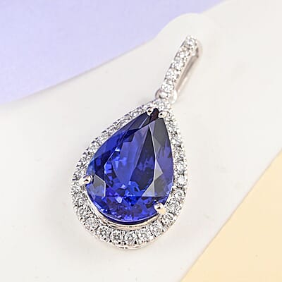 Certified Rhapsody 950 Platinum AAAA Tanzanite and E-F VS Diamond Pendant 4.14 Grams 5.75 ctw