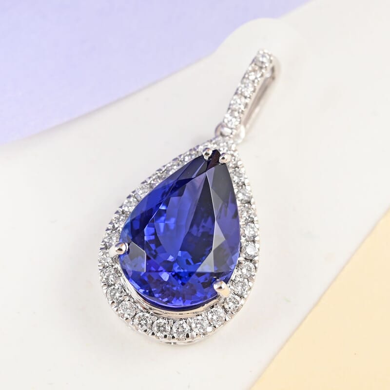 Certified and Appraised Rhapsody 950 Platinum AAAA Tanzanite and E-F VS Diamond Pendant 4.14 Grams 5.75 ctw
