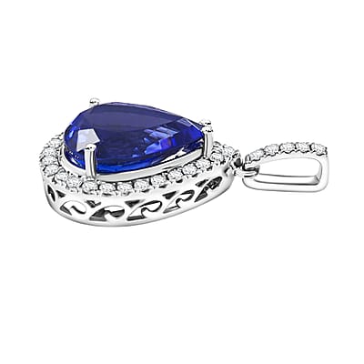 Certified Rhapsody 950 Platinum AAAA Tanzanite and E-F VS Diamond Pendant 4.14 Grams 5.75 ctw