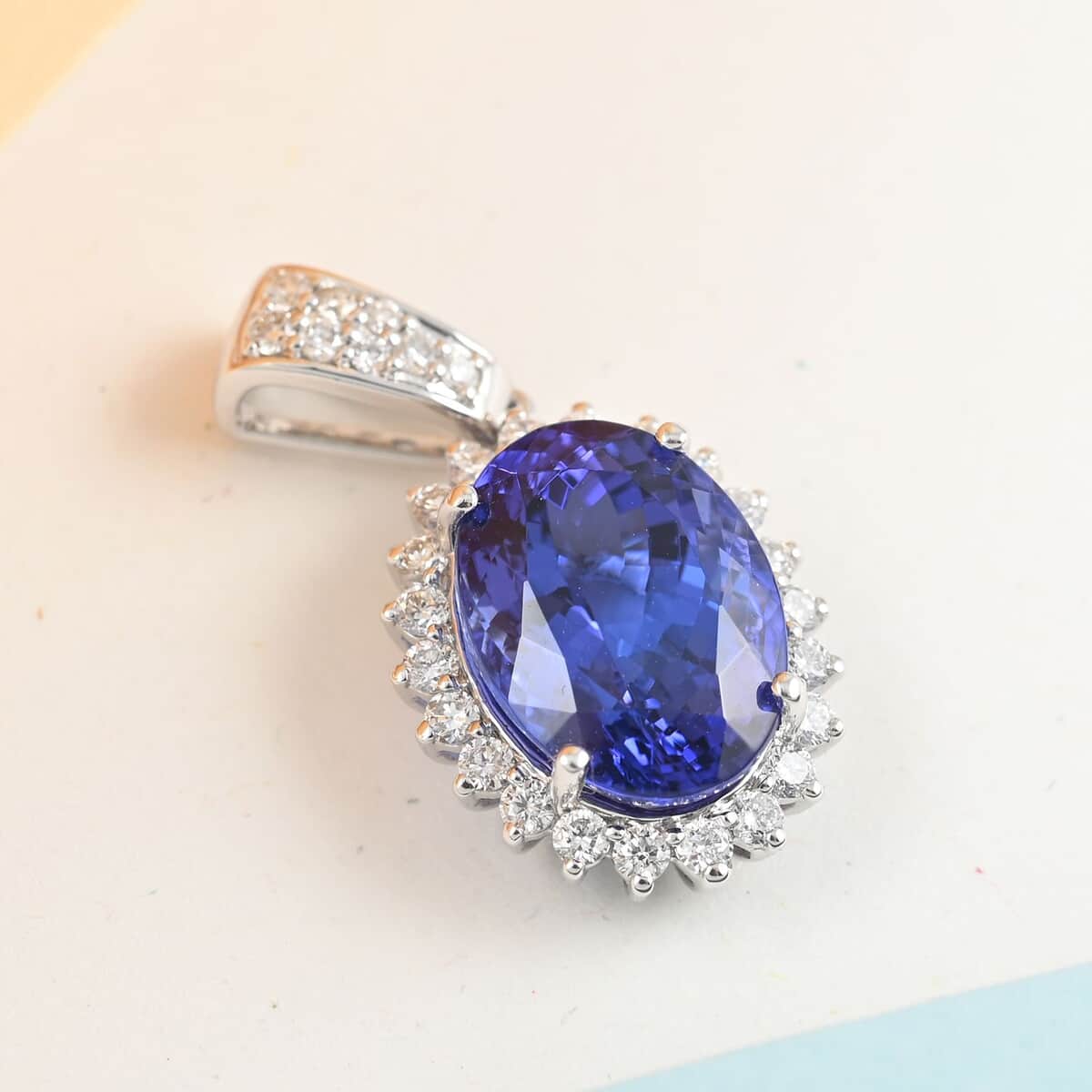 Certified Rhapsody 950 Platinum AAAA Tanzanite and E-F VS Diamond Pendant 5.50 ctw image number 1