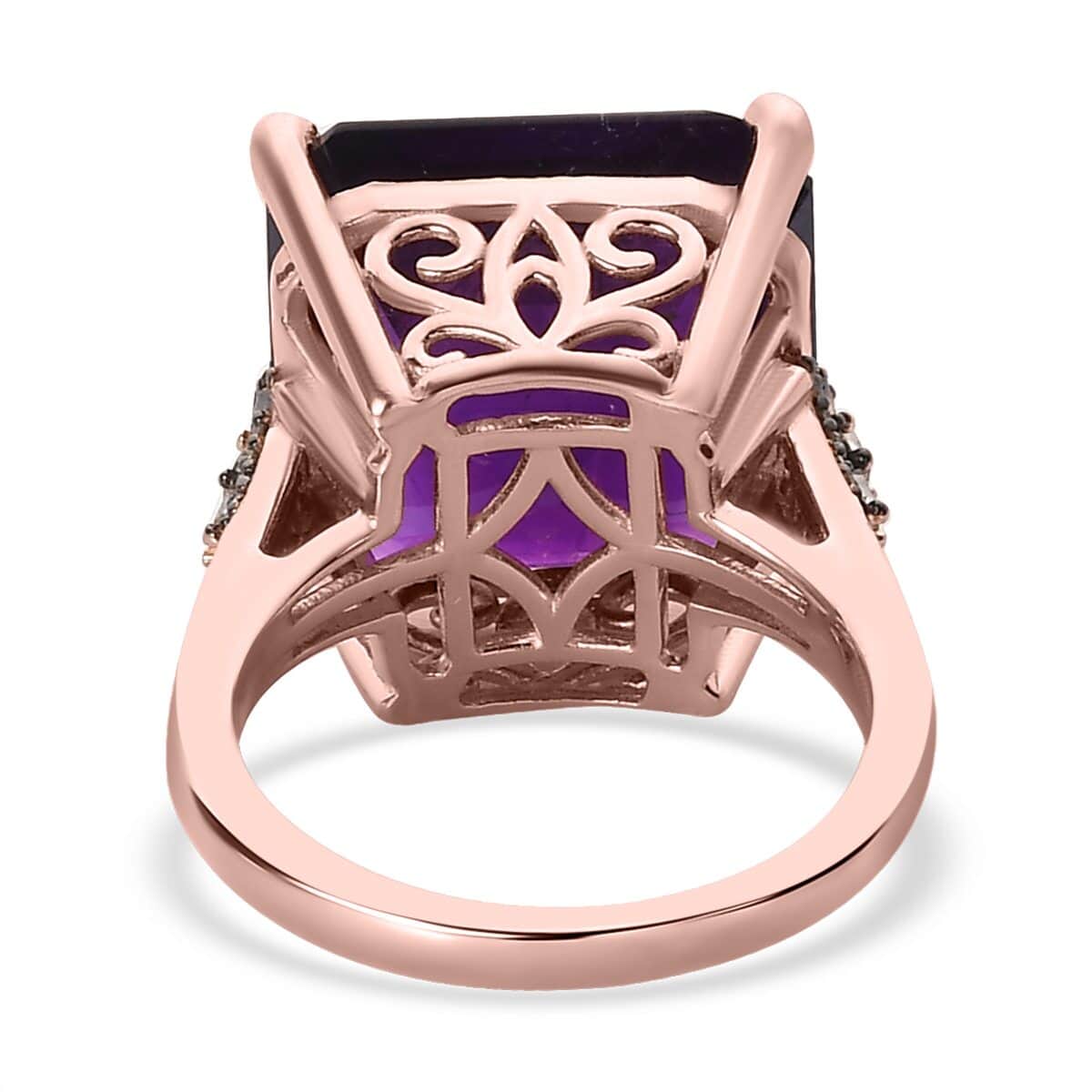 Asscher Cut Amethyst, Natural Champagne and White Diamond Ring in Vermeil Rose Gold Over Sterling Silver (Size 6.0) 14.50 ctw image number 4