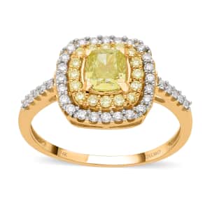 SGL Certified Luxoro 14K Yellow Gold Natural Yellow and White Diamond I1 Double Halo Ring (Size 8.0) 1.50 ctw
