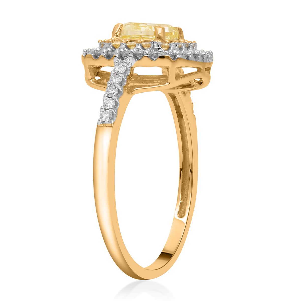 SGL Certified Luxoro 14K Yellow Gold Natural Yellow and White Diamond I1 Double Halo Ring (Size 8.0) 1.50 ctw image number 3