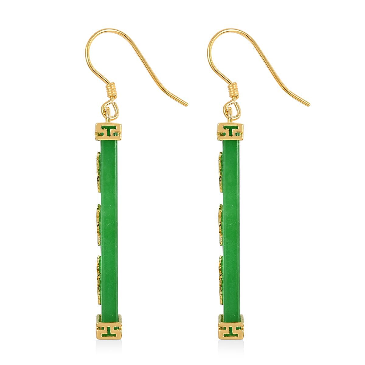 Green Jade Earrings in 14K Yellow Gold Over Sterling Silver 25.00 ctw image number 3