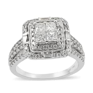 NY Closeout 14K White Gold Diamond I I2 Halo Ring 6.50 Grams 1.25 ctw