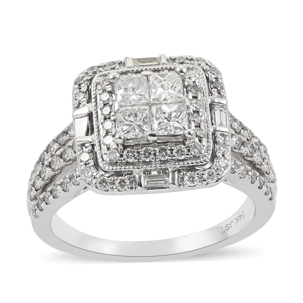 NY Closeout 14K White Gold I I2 Diamond Halo Ring (Size 7.0) 6.50 Grams 1.25 ctw image number 0