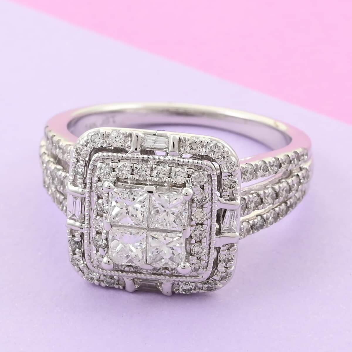 NY Closeout 14K White Gold I I2 Diamond Halo Ring (Size 7.0) 6.50 Grams 1.25 ctw image number 1