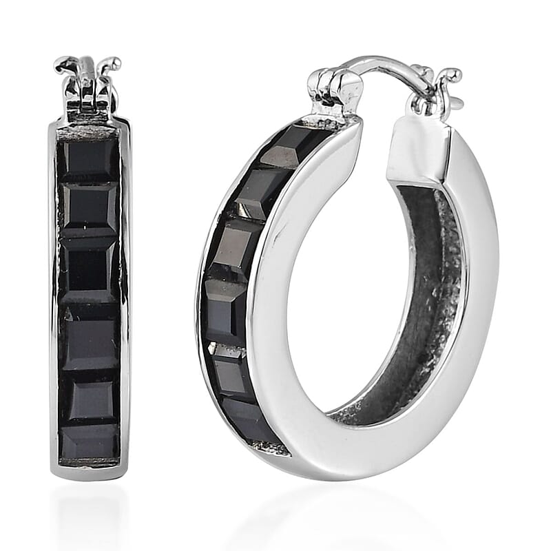 Thai Black Spinel 6.25 ctw Hoop Earrings in Stainless Steel, Tarnish-Free, Waterproof, Sweat Proof Jewelry