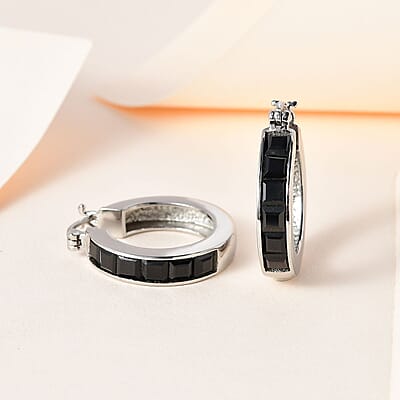 Thai Black Spinel 6.25 ctw Hoop Earrings in Stainless Steel, Tarnish-Free, Waterproof, Sweat Proof Jewelry