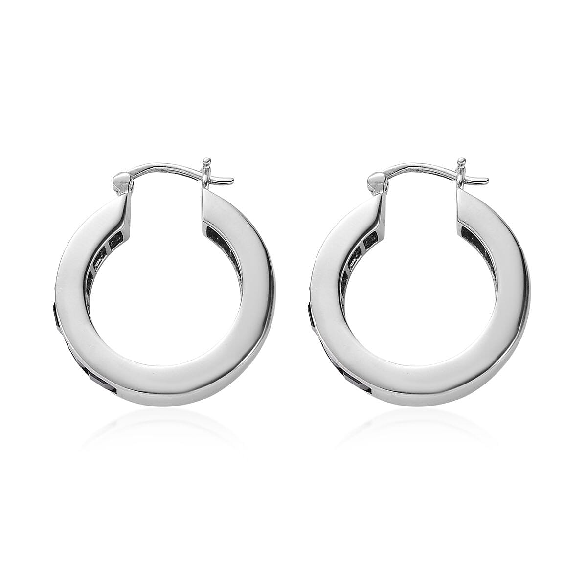 Thai Black Spinel 6.25 ctw Hoop Earrings in Stainless Steel, Tarnish-Free, Waterproof, Sweat Proof Jewelry