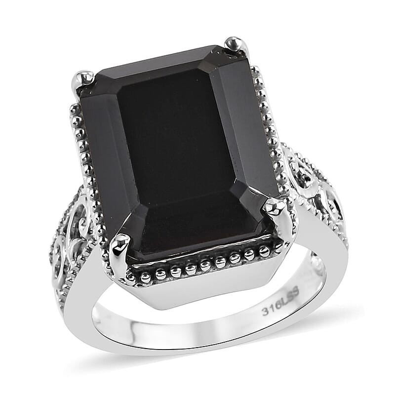 Thai Black Spinel Solitaire Ring in Stainless Steel (Size 10.0) 13.50 ctw