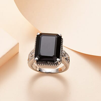 Thai Black Spinel Solitaire Ring in Stainless Steel (Size 10.0) 13.50 ctw