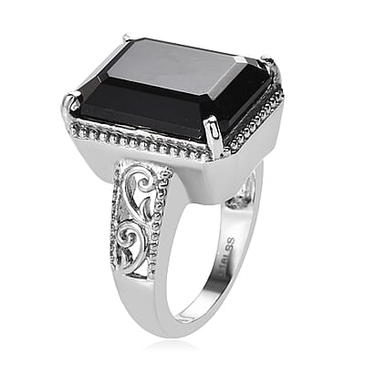 Thai Black Spinel Solitaire Ring in Stainless Steel (Size 10.0) 13.50 ctw