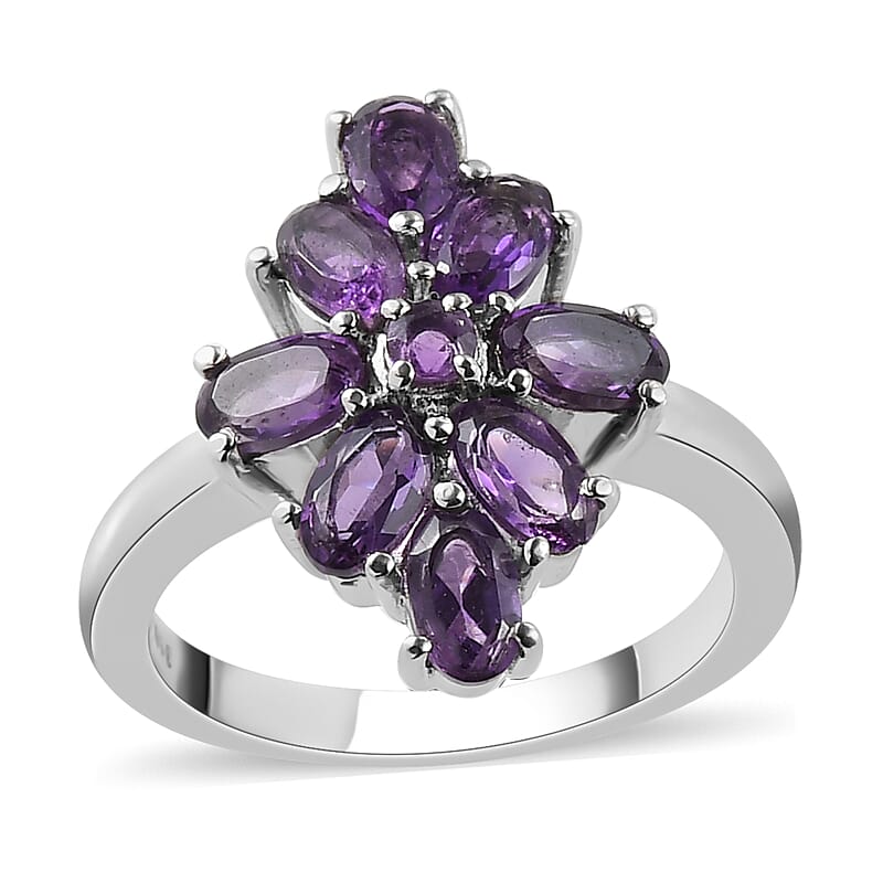 Amethyst Elongated Ring in Stainless Steel (Size 10.0) 1.85 ctw