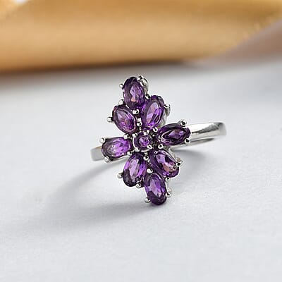 Amethyst Elongated Ring in Stainless Steel (Size 10.0) 1.85 ctw