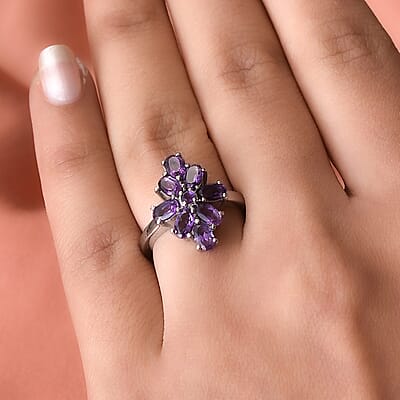 Amethyst Elongated Ring in Stainless Steel (Size 10.0) 1.85 ctw