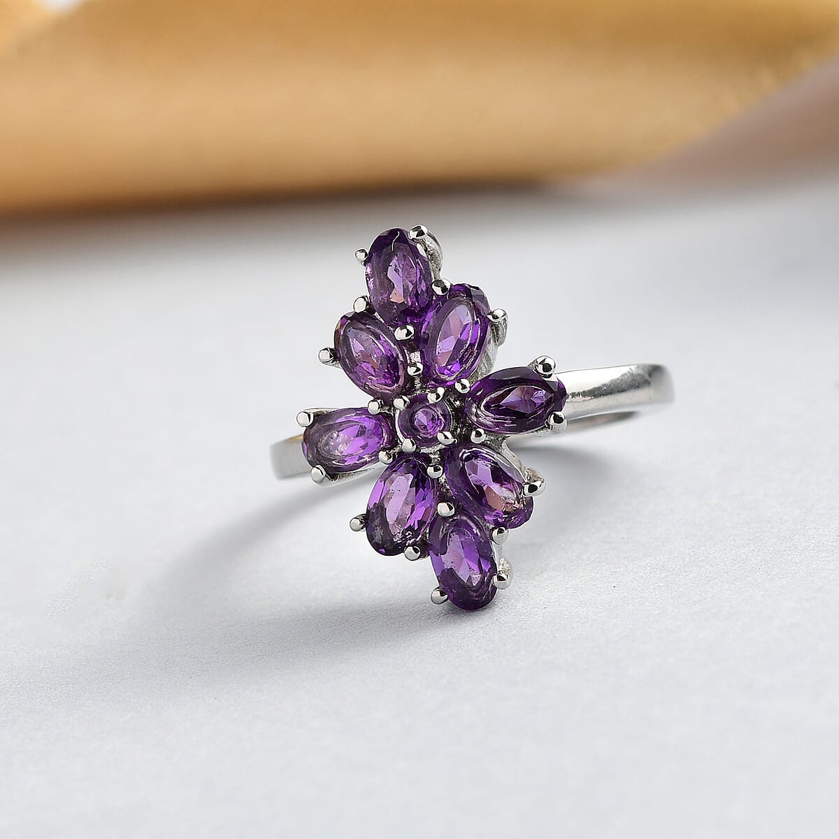 Amethyst Elongated Ring in Stainless Steel (Size 7.0) 1.85 ctw image number 1