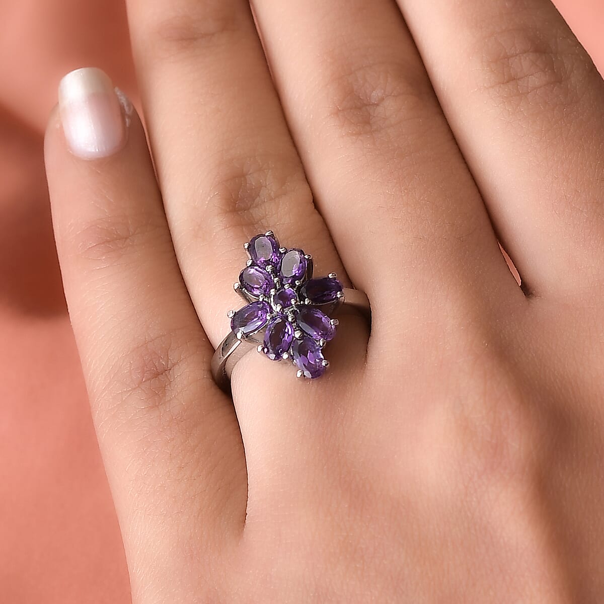 Amethyst Elongated Ring in Stainless Steel (Size 7.0) 1.85 ctw image number 2