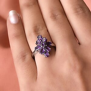 Amethyst Elongated Ring in Stainless Steel (Size 7.0) 1.85 ctw