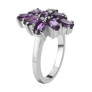Amethyst Elongated Ring in Stainless Steel (Size 7.0) 1.85 ctw
