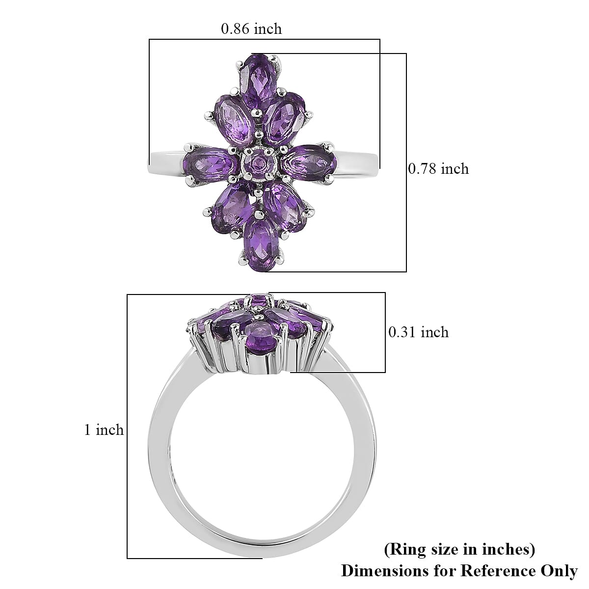 Amethyst Elongated Ring in Stainless Steel (Size 7.0) 1.85 ctw image number 5