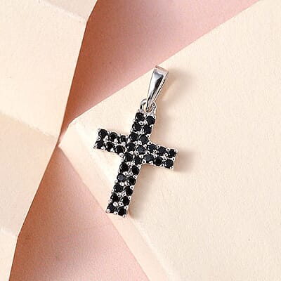 Karis Thai Black Spinel Cross Pendant without Chain in Platinum Bond 0.30 ctw