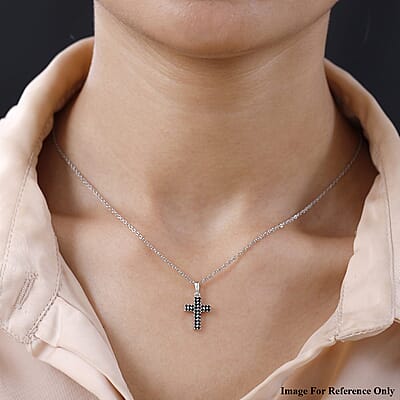 Karis Thai Black Spinel Cross Pendant without Chain in Platinum Bond 0.30 ctw