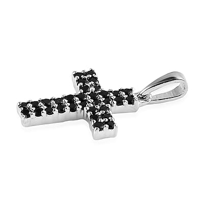Karis Thai Black Spinel Cross Pendant without Chain in Platinum Bond 0.30 ctw
